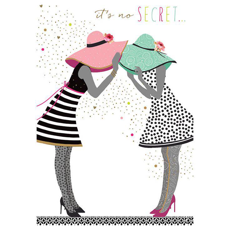Pictura Sara Miller Secrets Birthday Card featuring a friendly design, perfect for celebrating friends with stylish everyday greeting cards.